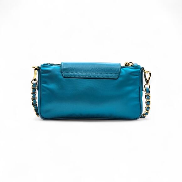 Prada Nylon and Leather Chain Shoulder Bag in Turquoise Blue - New $2250 - Picture 3 of 9